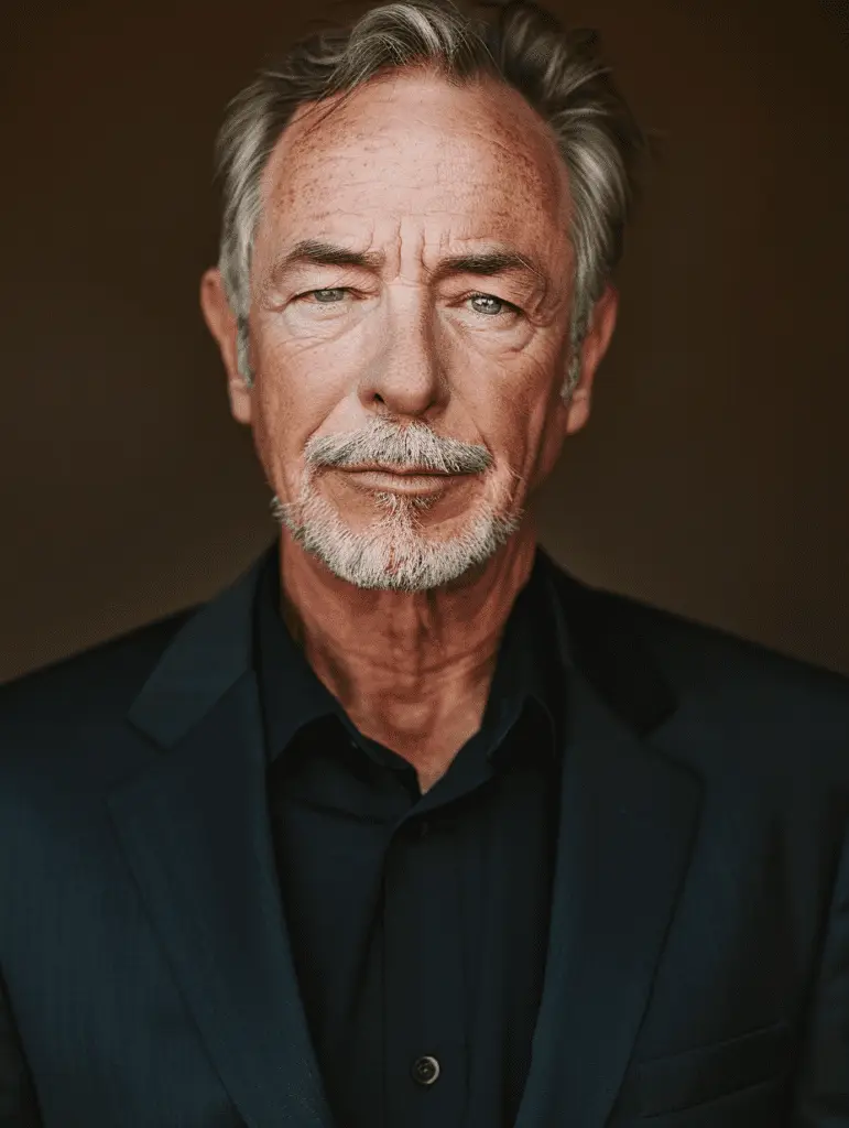 Portrait of an older man with gray hair and a beard, wearing a dark suit and looking directly at the camera.